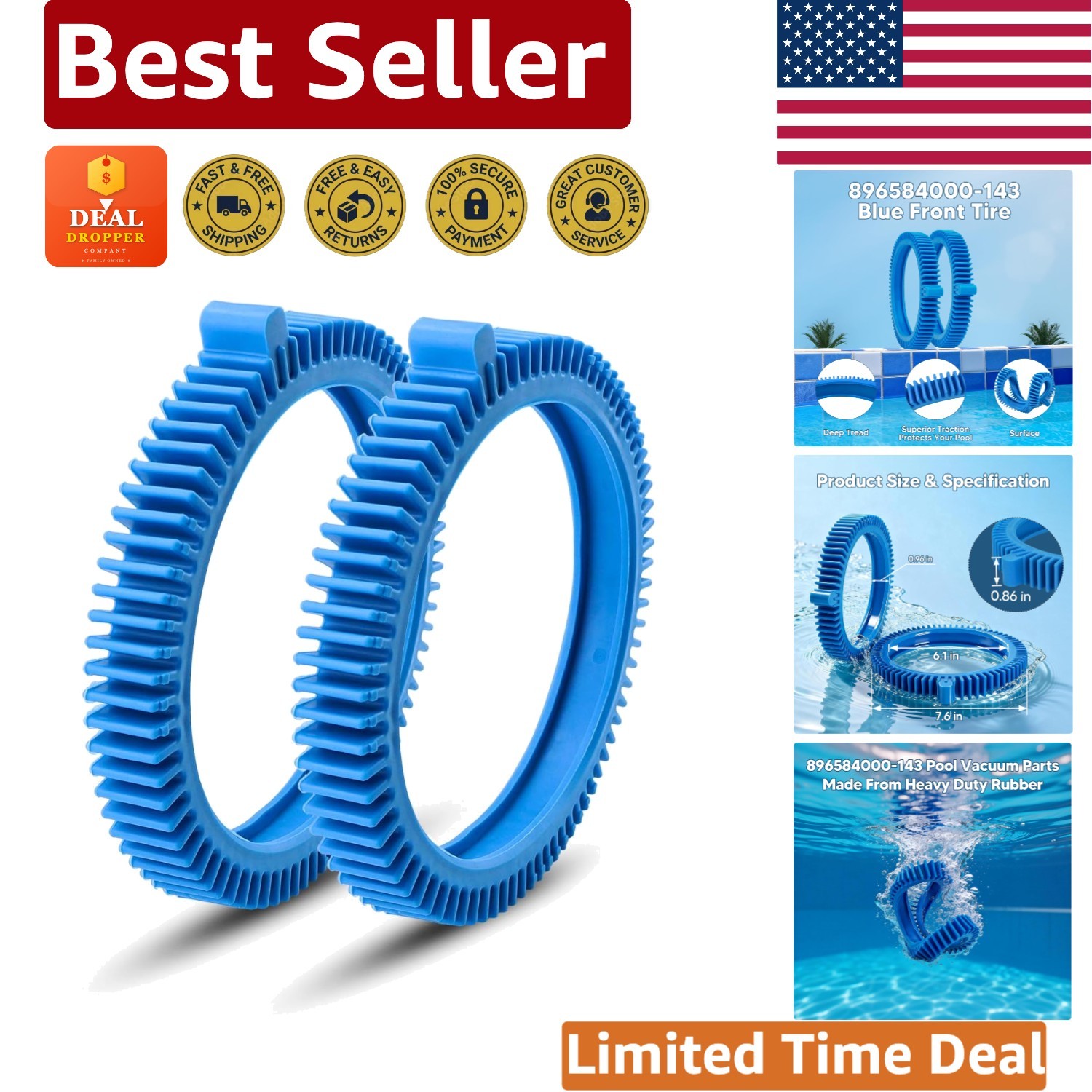 2-Pack Blue Tire Kit for Haywood & Hayward Pool Cleaners – Easy Install