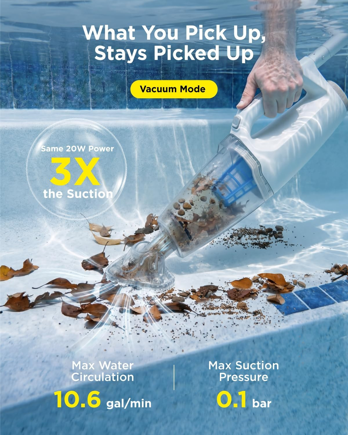 2-In-1 Cordless Handheld Pool Vacuum & Hot Tub Cleaner, Swap-On Replaceable Batt