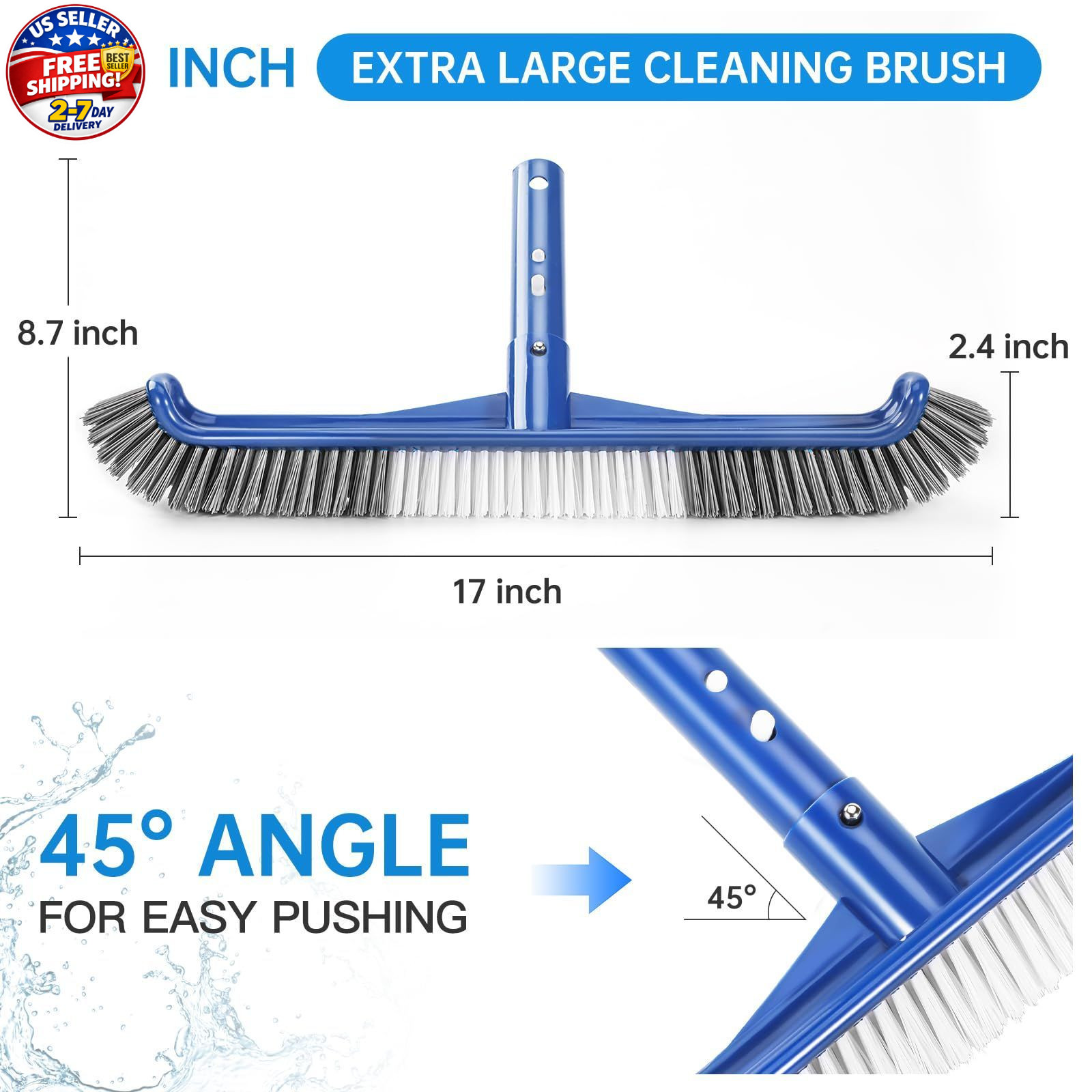 Pool Brush Head, Scrub Brush with Premium Nylon Bristles,Curved Ends High-Effici