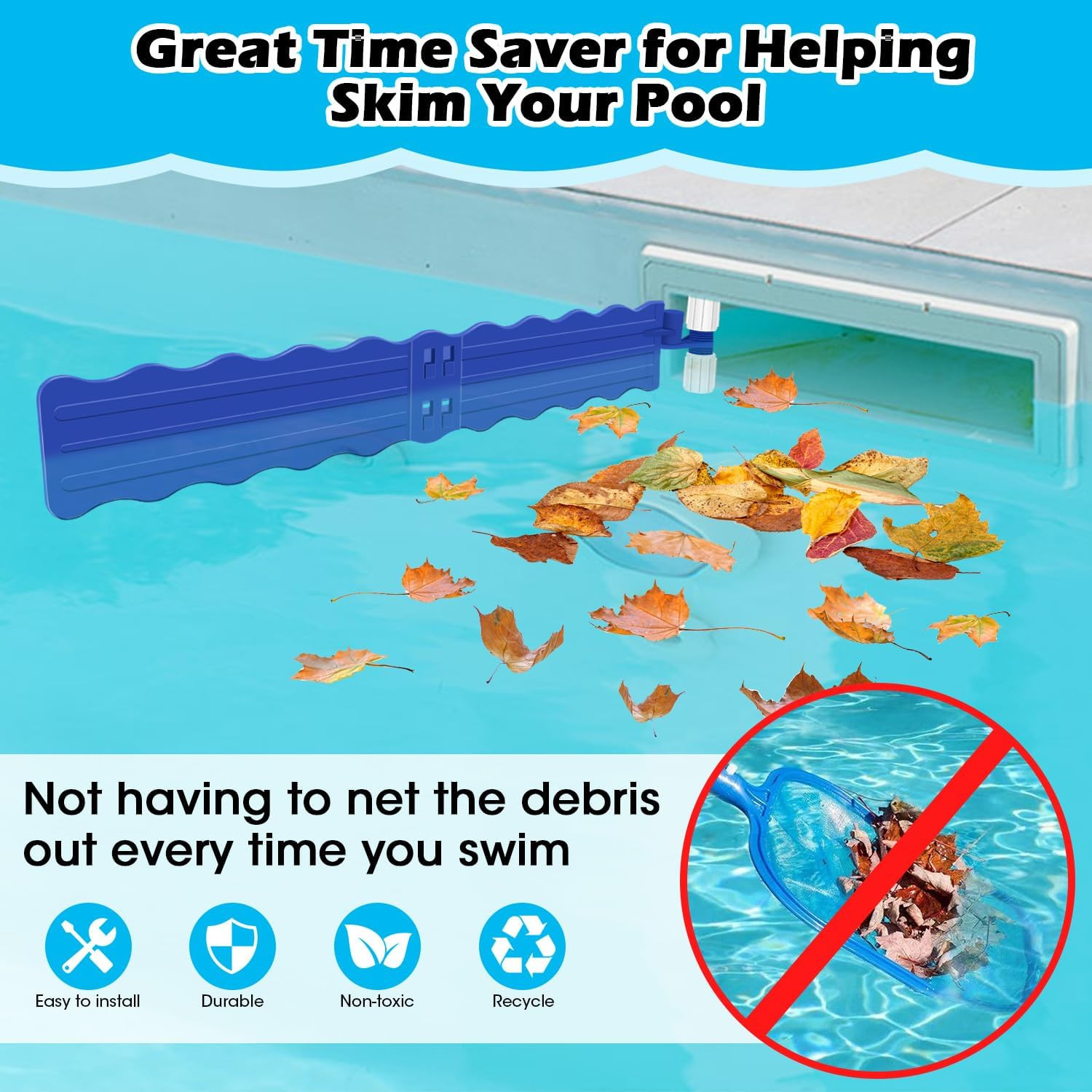 Pool Debris Catcher Skimmer Leaf Remover Accessories Kit – Blue