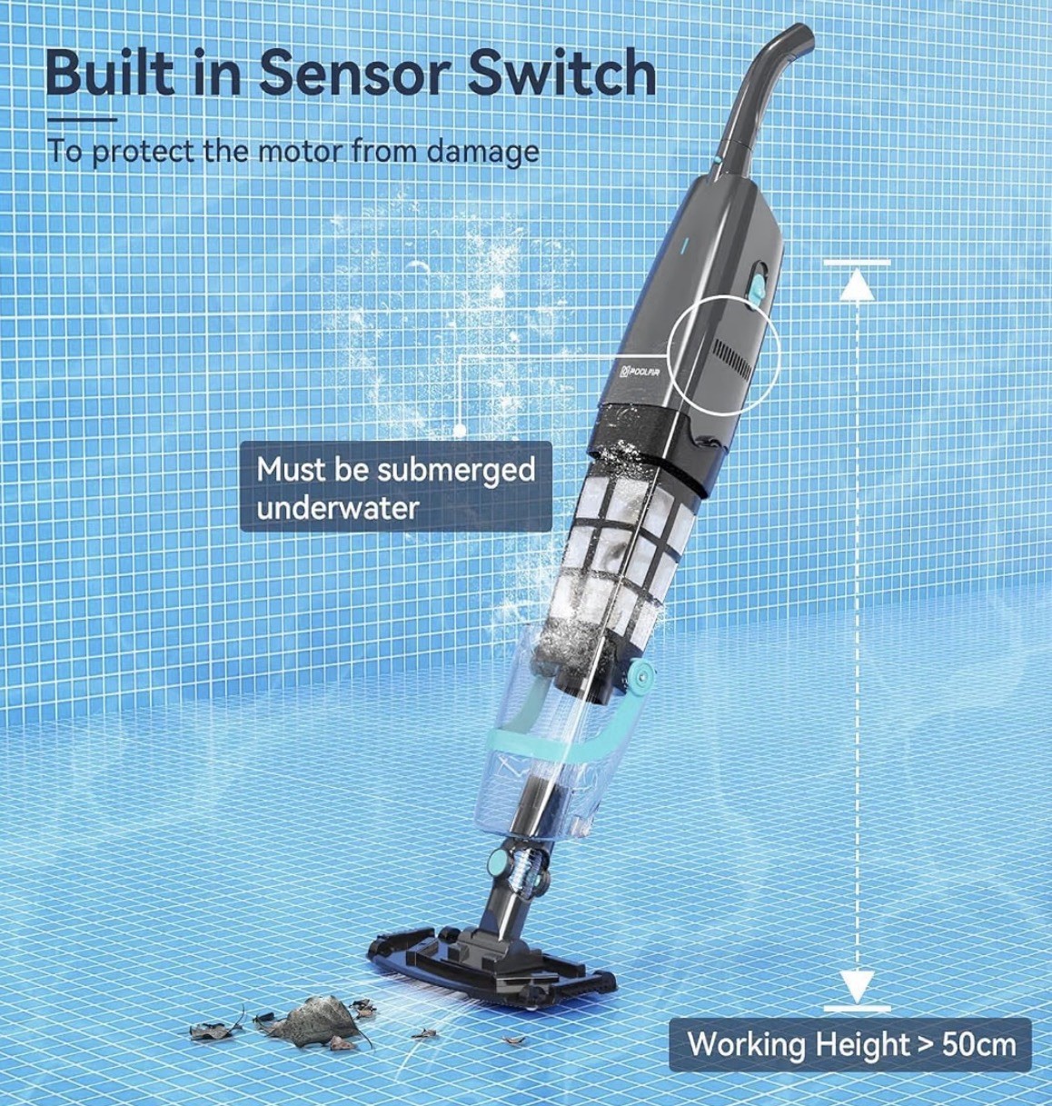 PoolMr Cordless Handheld Pool Vacuum, Rechargeable Pool Cleaner, 18.5 Gal/Min