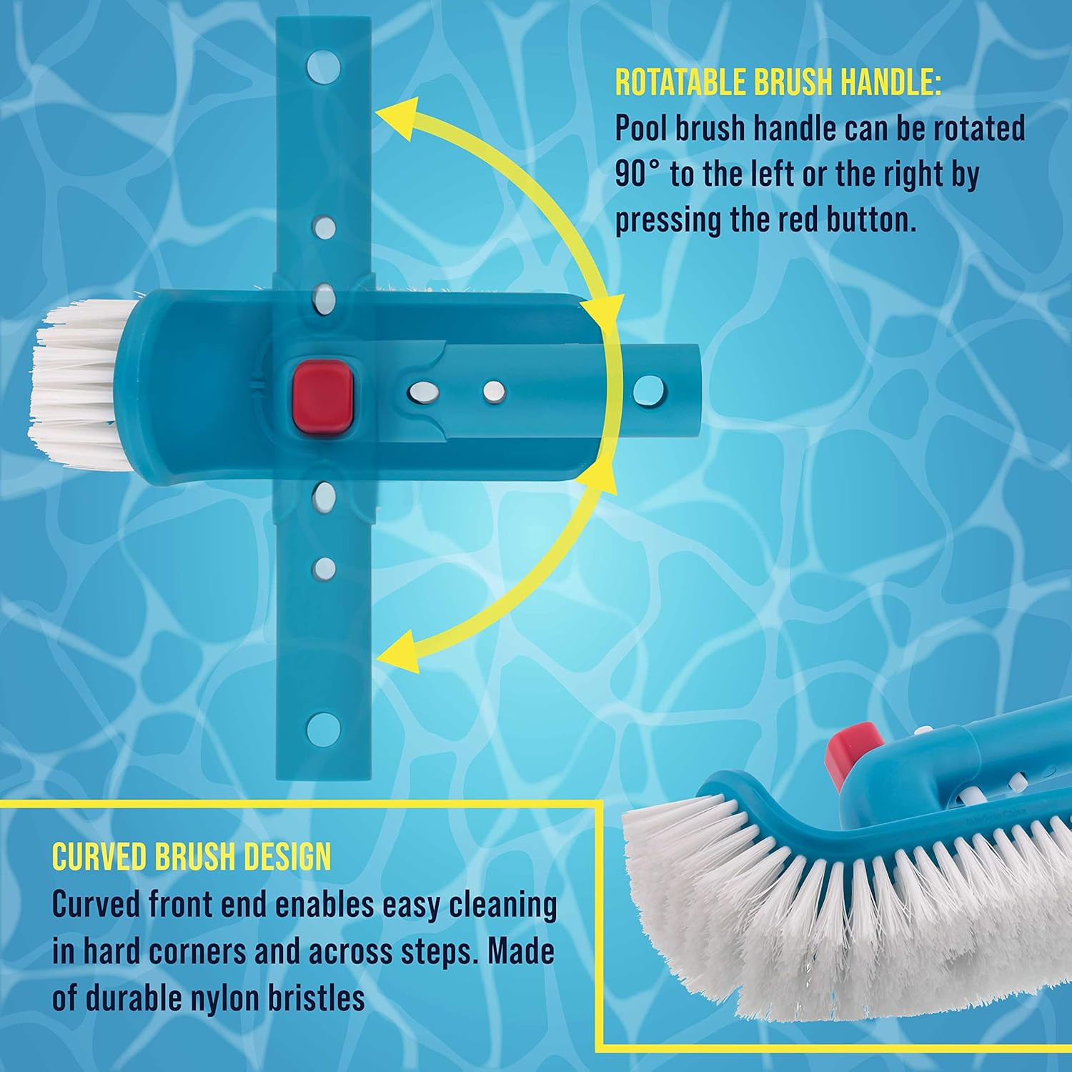 Pool Brush Head for Inground Pools, Hot Tub, Spa – Corner and Step Pool Scrubber