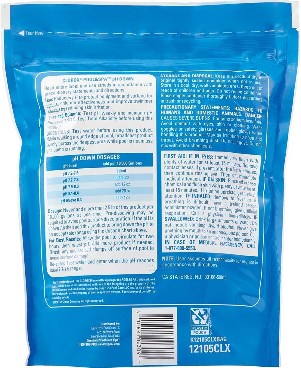 Swimming Pool Ph Down, Lowers Ph, Protects against Eye and Skin Irritation, 5LB