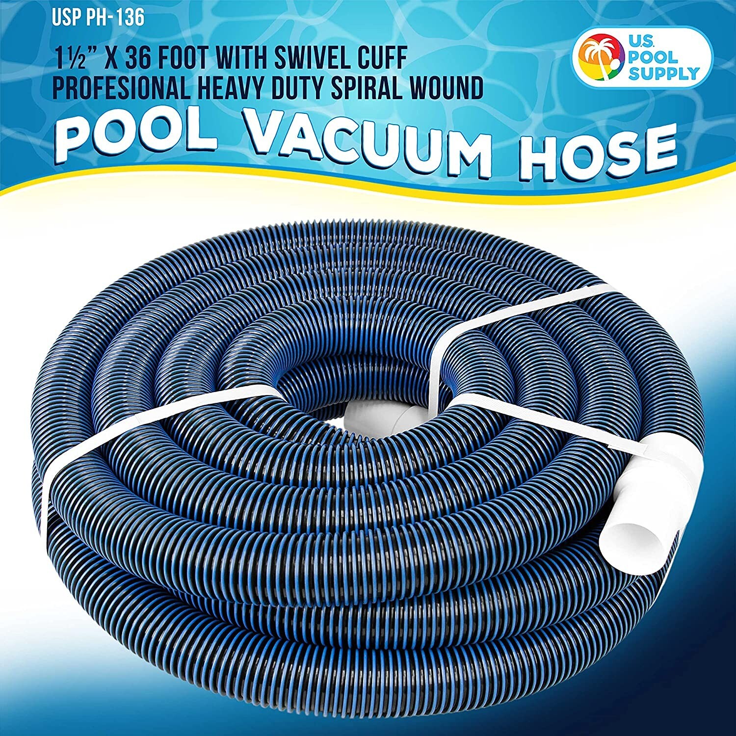 1-1/2&Prime; 36Ft Swimming Pool Vacuum Hose W/ Swivel Cuff for Filter Pumps Heavy Duty