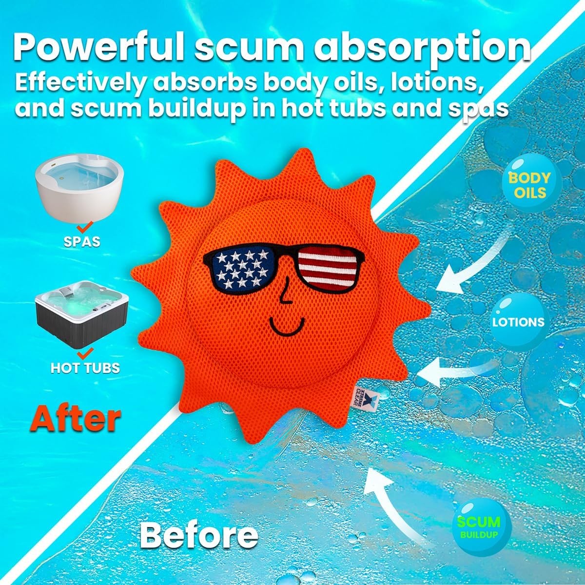 3 Pack Scum Absorber for Spa Hot Tubs, Reusable Spa Tub Cleaner, Oil, Orange
