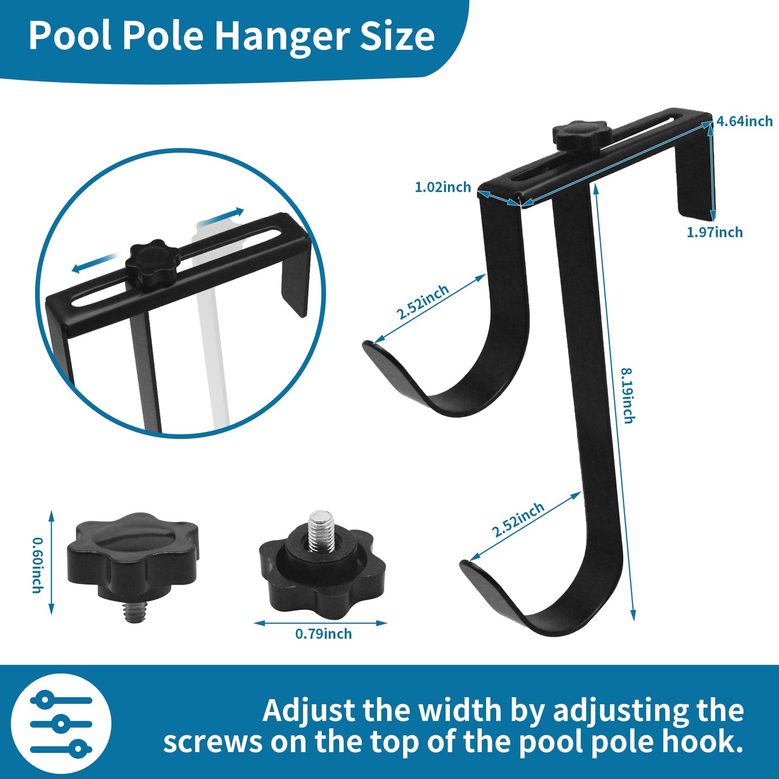 Adjustable Aluminum Pool Pole Hanger,Pool Fence Hooks for Pool Poles,Swimming…