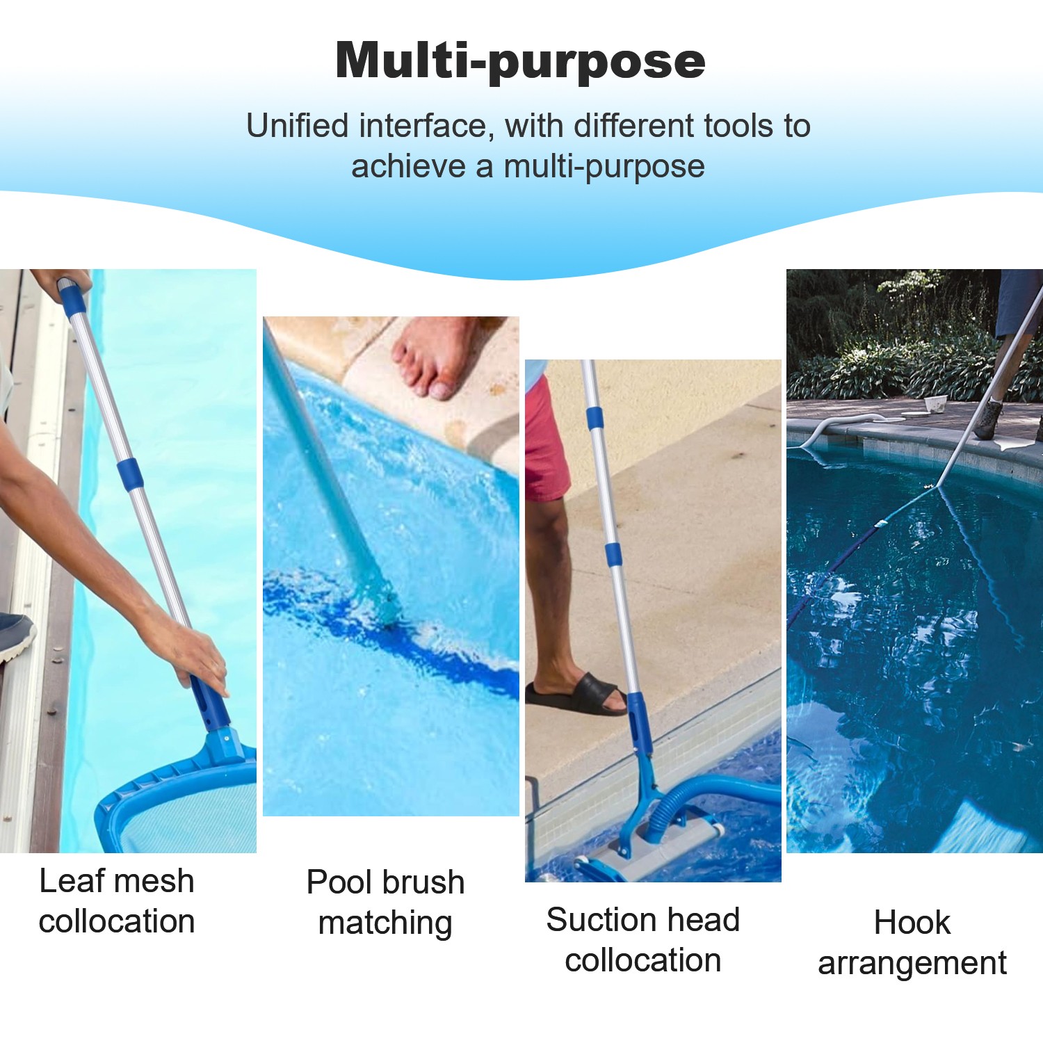 Telescopic Swimming Pool Pole Aluminium Rod Pool Pole for Connect Net Brushes