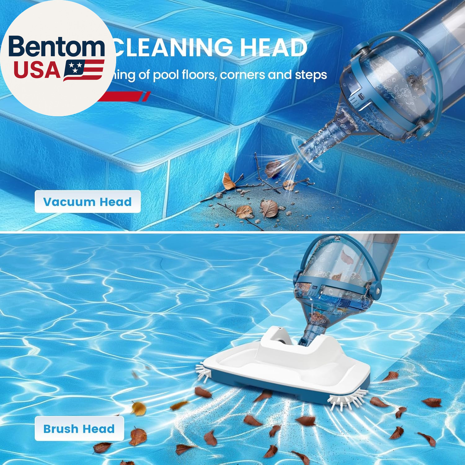 Pool Vacuum for above Ground Pool, Upgraded 13.4&Prime; Wide Head & Telescopic Pole, 1