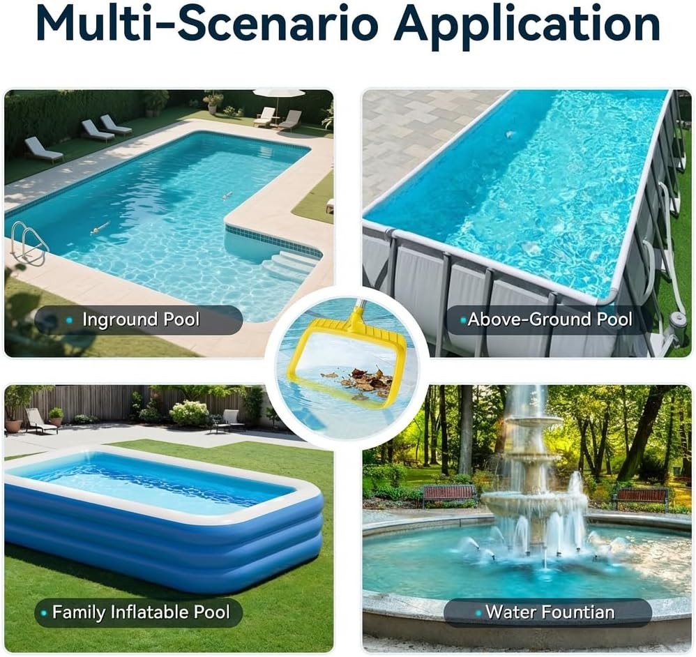 Professional Pool Skimmer Net with Yellow Frame & 30-Mesh – Heavy Duty Deep Leaf