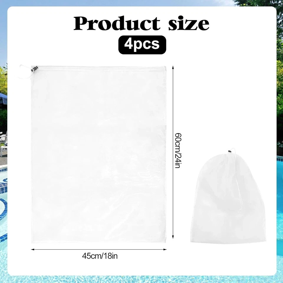 4 Pack 24X18 Inch Pool Leaf Vacuum Net Bag Replacement for Swimming Pool