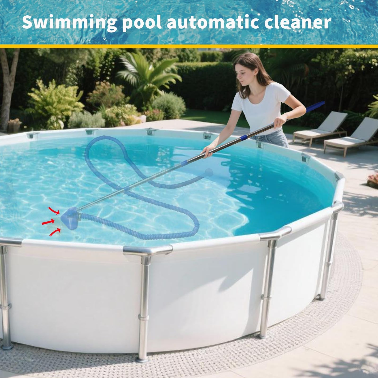 Pool Vacuum Cleaner for Above & In-Ground Pools, Flexible Hose & Extendable Rods