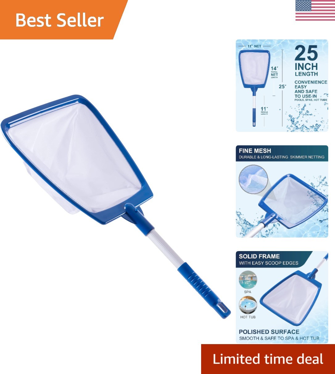 Efficient Handheld Skimmer Net for Pools and Spas, Ultra Fine Mesh, 15.6&Prime; Design