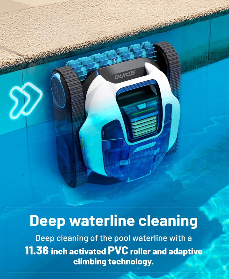 Spino E1 Cordless Robotic Pool Cleaner Wall & Waterline 1600 Sq Ft 210min App