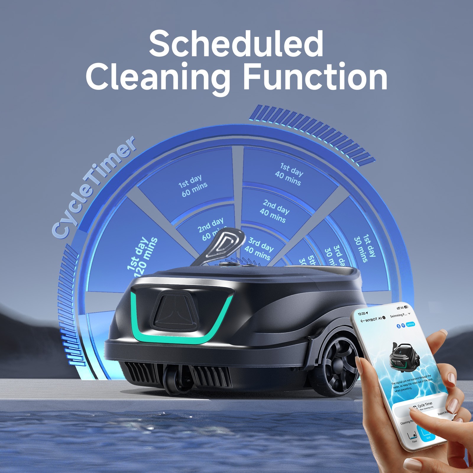 WYBOT A1 Cordless Robotic Pool Cleaner Vacuum Above Ground Flat 120Min AutoPark
