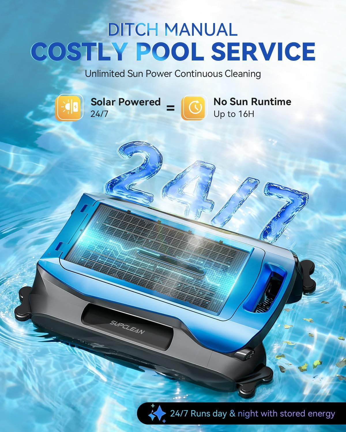 Smart Solar Pool Skimmer Robot with APP Control for Inground & Above Ground Pool