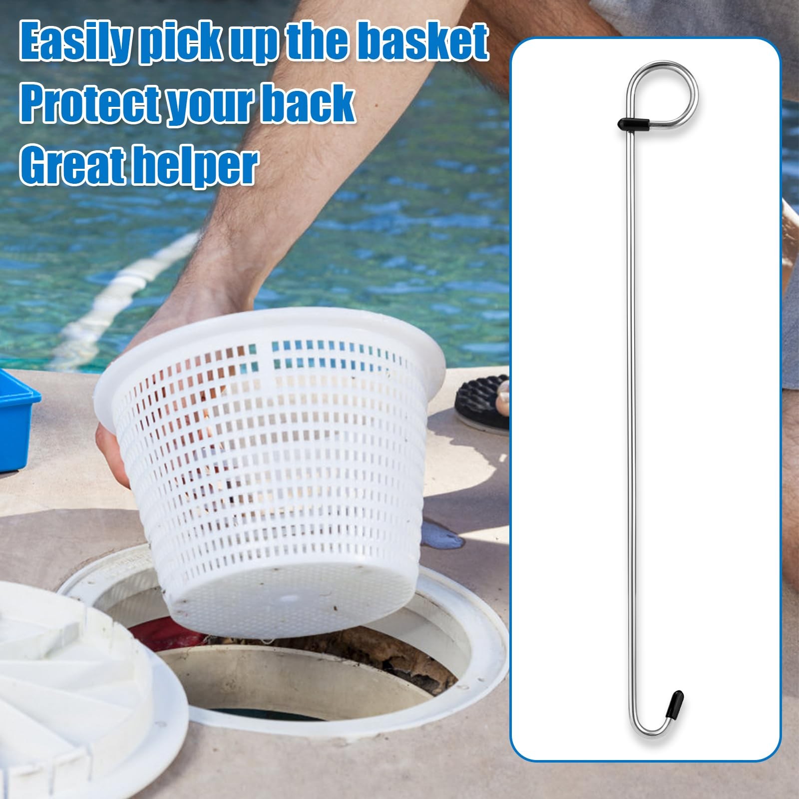 Swimming Pool Skimmer Basket Hook, 14.57in Long Skimmer Basket Extension Hand…