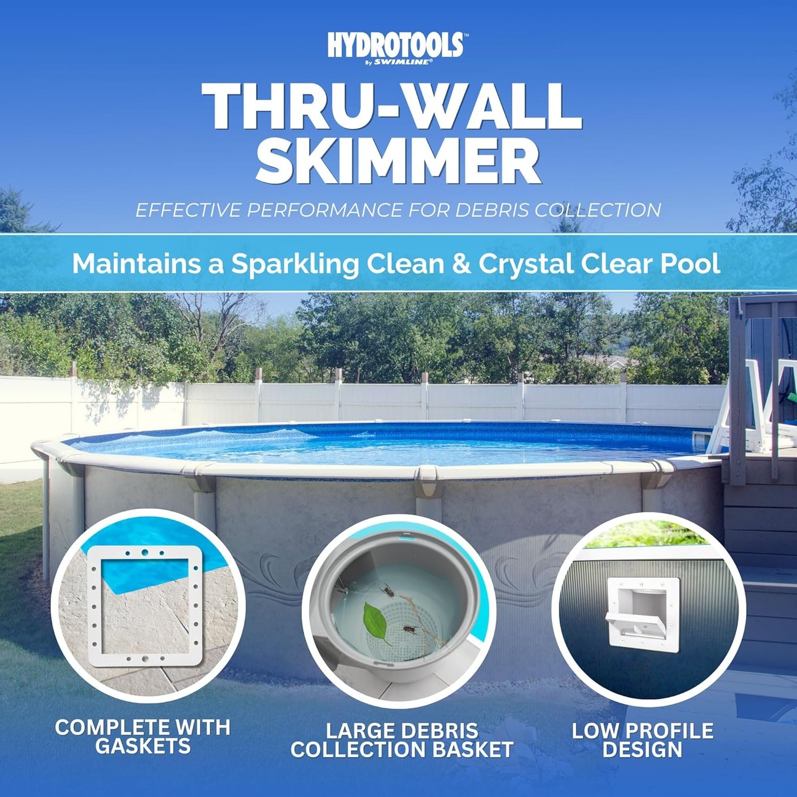 Swimline Thru-Wall Pool Skimmer Kit ABS White for Above Ground Pool Maintenance