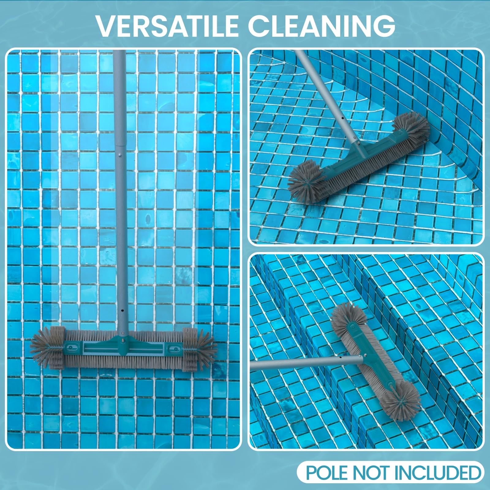 20” Pool Brush Head with Round Ends, Nylon Bristles, Extra Wide Plastic Pool …