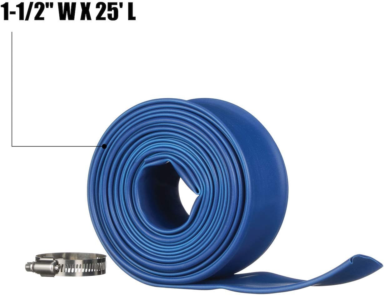 25-Foot Vinyl Backwash Hose for Pool with Hose Clamp, 1-1/2&Prime; W X 25&prime; L