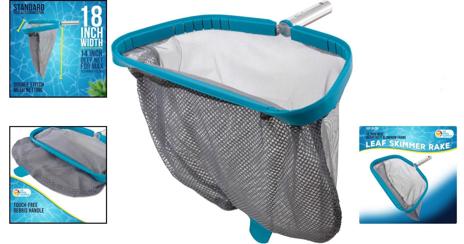 Reliable 18&Prime; Fine Mesh Pool Skimmer Rake – Heavy Duty with Double-Stitched Net