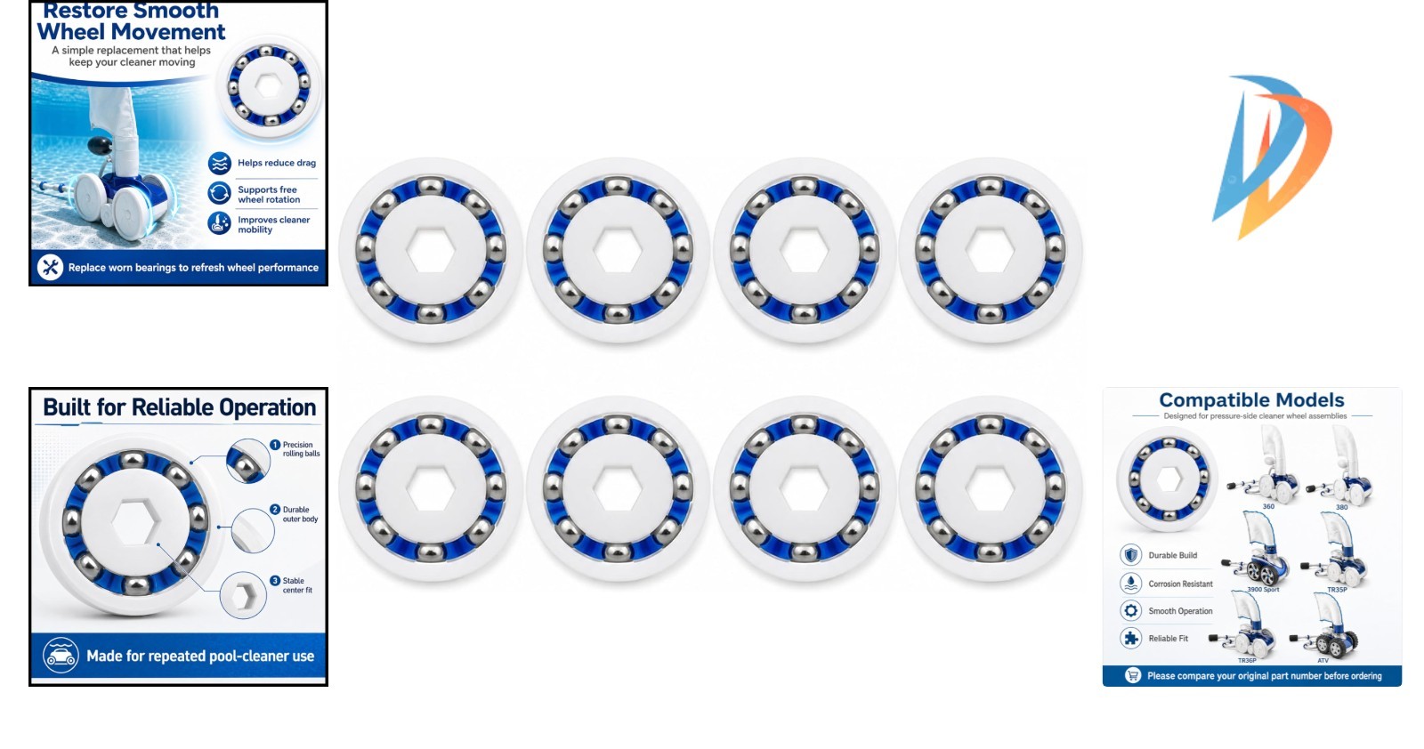Restore Your Polaris Pressure-Side Pool Cleaner: 8 Pack Bearing Replacement Set