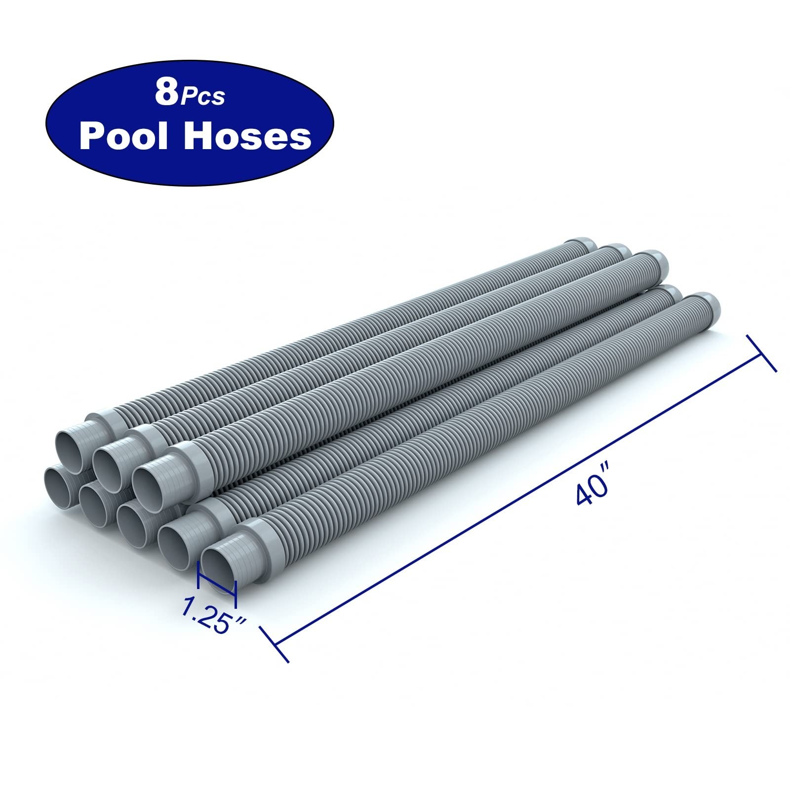 8-Piece 1.5” Pool Vacuum Cleaner Hose Set – Extension/Replacement for All Cleane