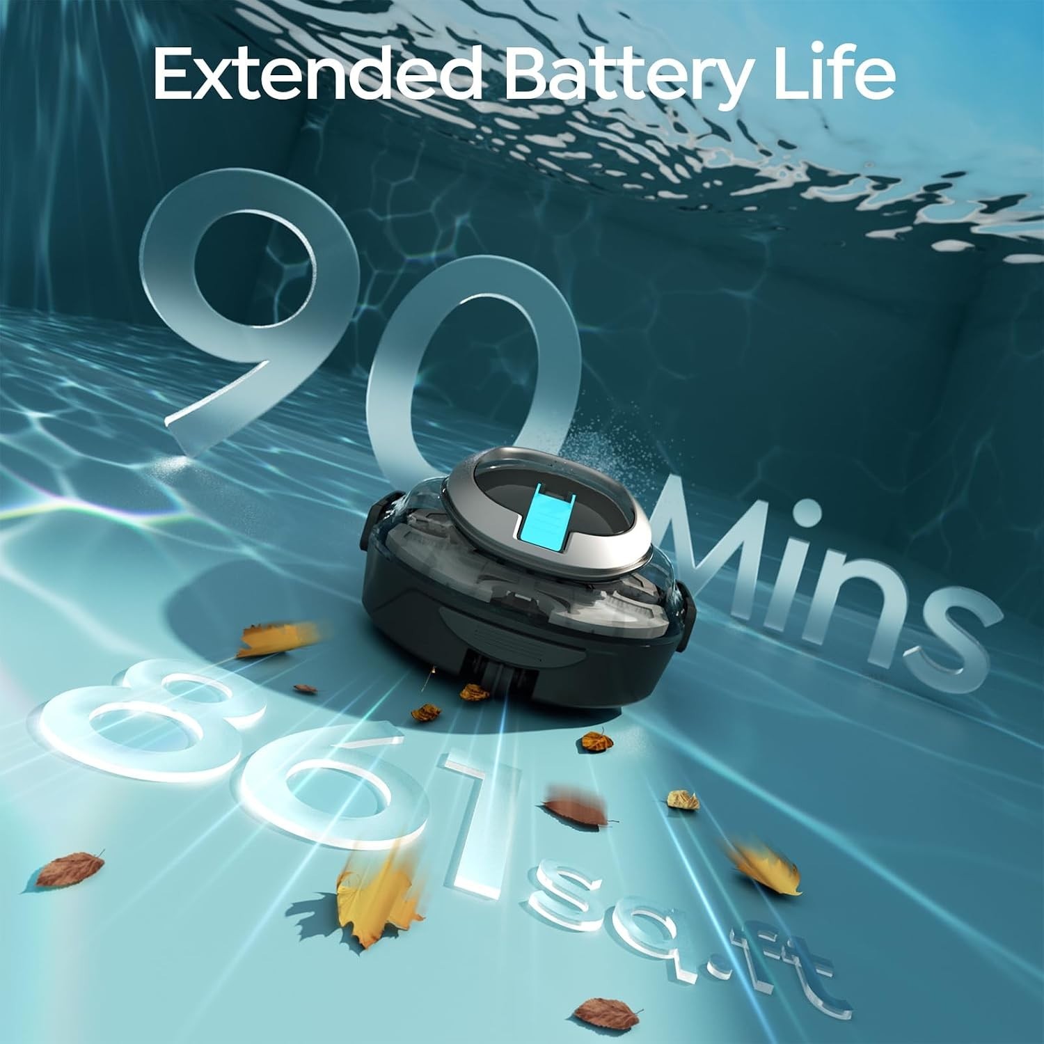 Lightweight Robotic Pool Vacuum with 90-Minute Runtime – Glossy Black Design