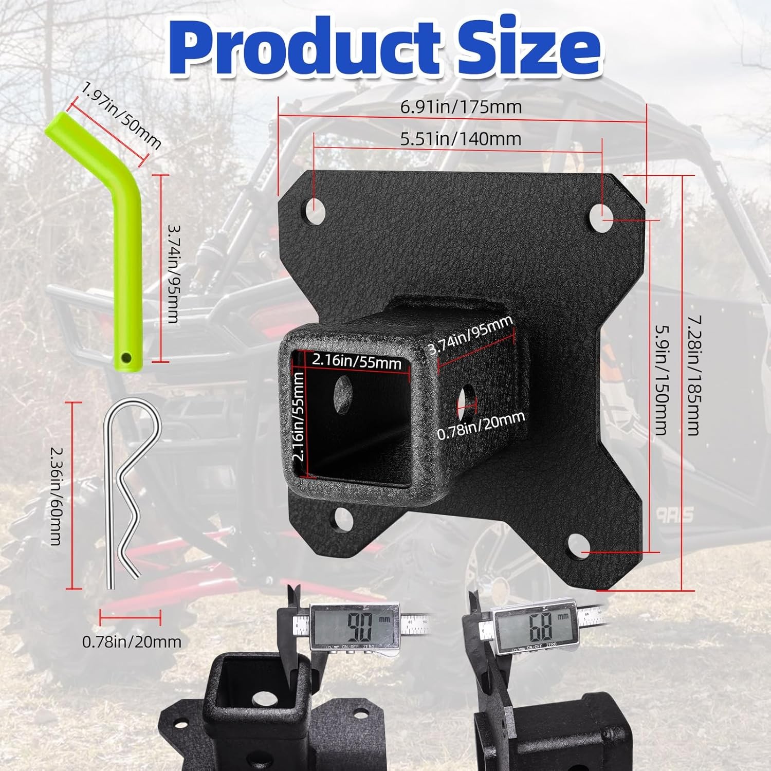W&JWN 2&Prime; UTV Rear Receiver Hitch Compatible with Polaris RZR XP 1000/XP 4 1000 2