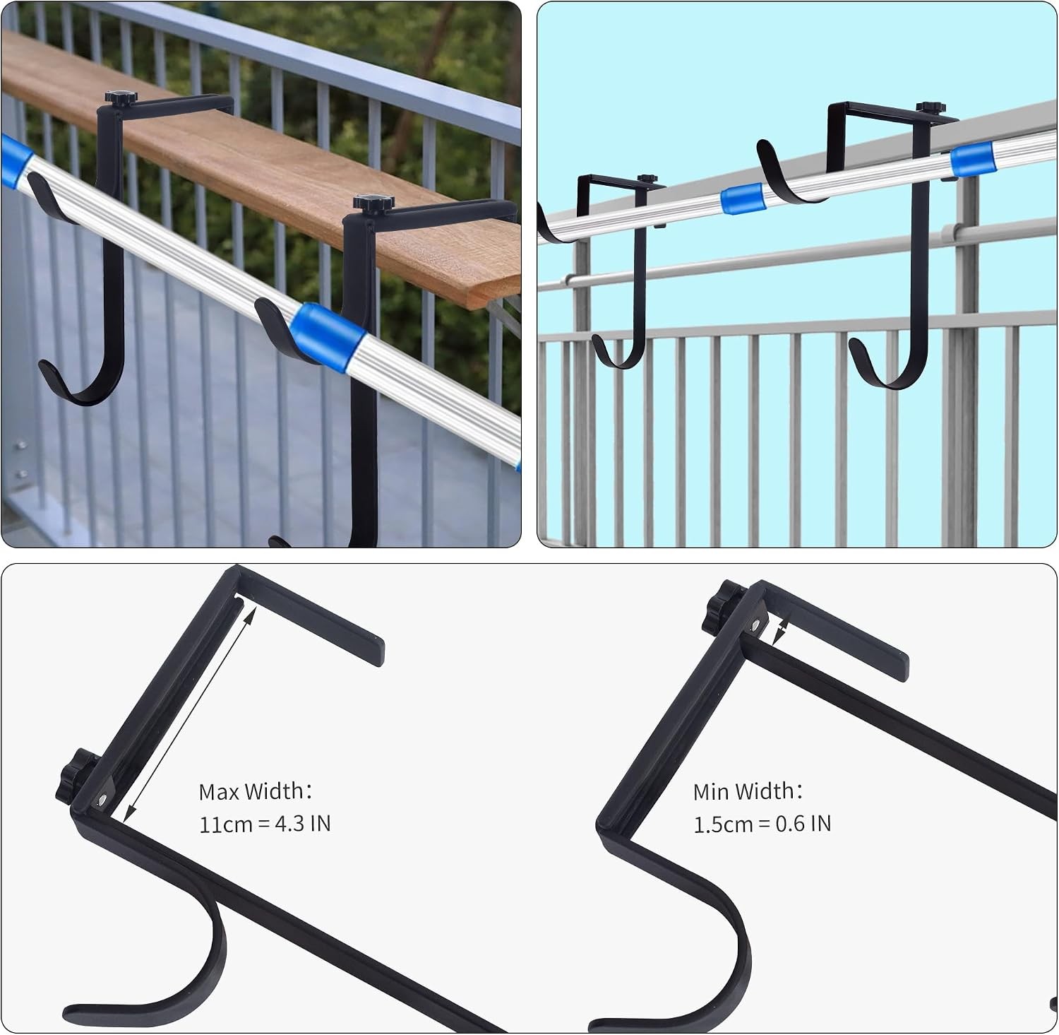 Heavy Duty Pool Pole Hangers Adjustable Hooks Poles Hoses Skimmers Black Fence