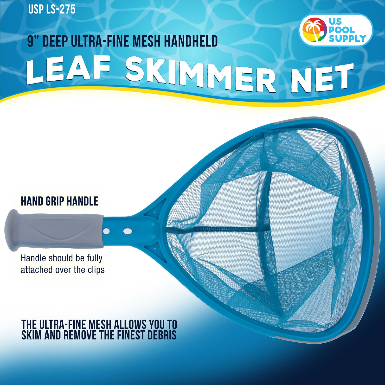 U.S. Pool Supply Spa, Hot Tub, Pool Hand Leaf Skimmer Net, 9&Prime; Deep Fine Mesh Net