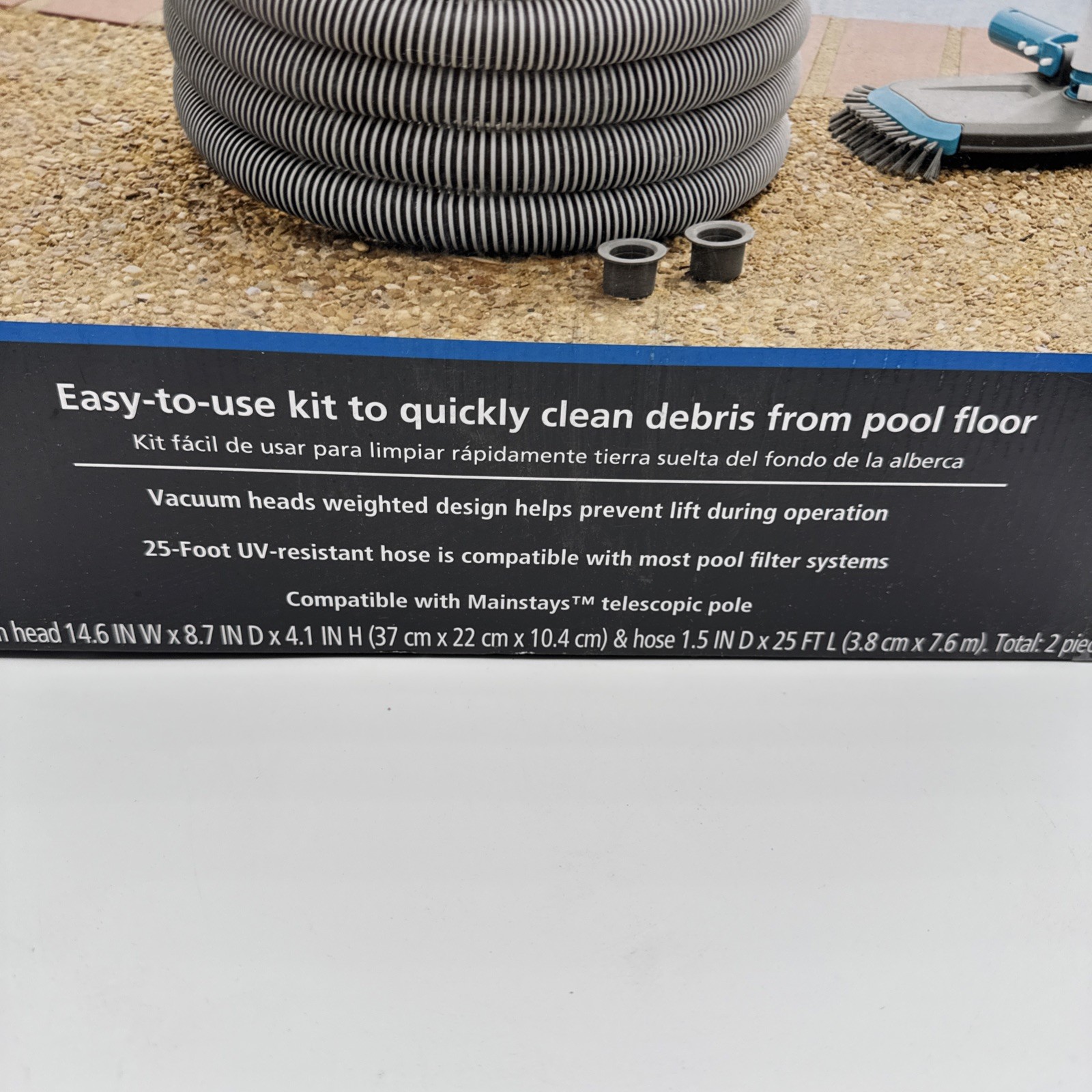 Vacuum Pool CleaningKit 2-Piece 25ft UV-Resistant Hose+Swivel Head 1.25&Prime;/1.5&Prime;