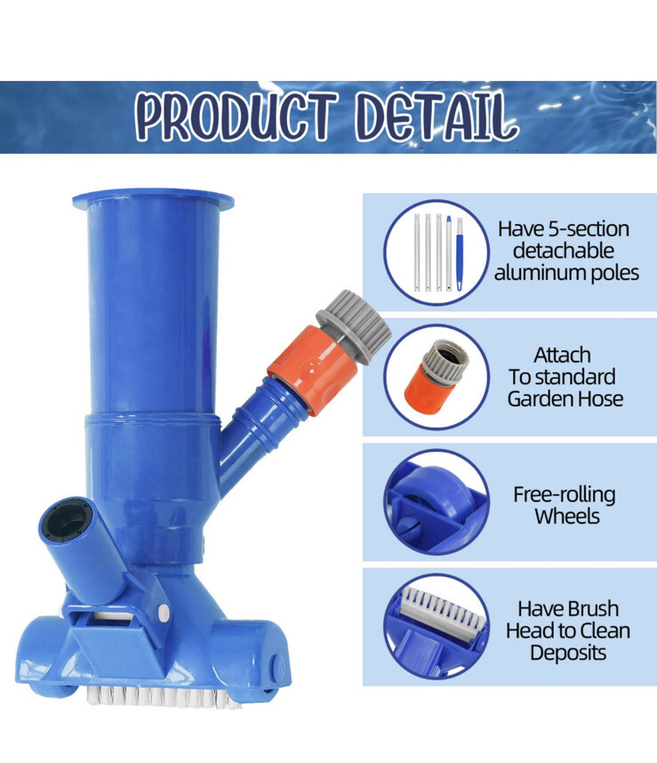 Polog Portable Pool Vacuum Pool Spa Jet Vacuum Cleaner with 5 Section Pole
