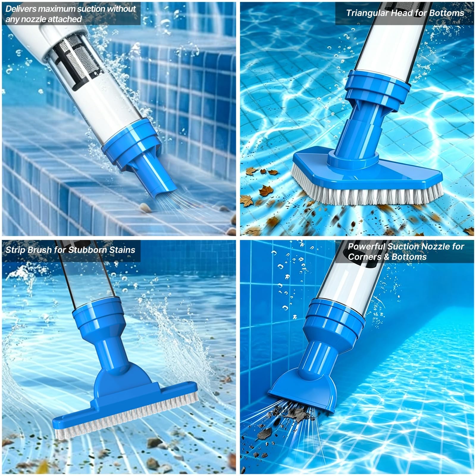4 in 1 Cordless Rechargeable Small Pool Vacuum spa hot tub 90 Mins ice blue