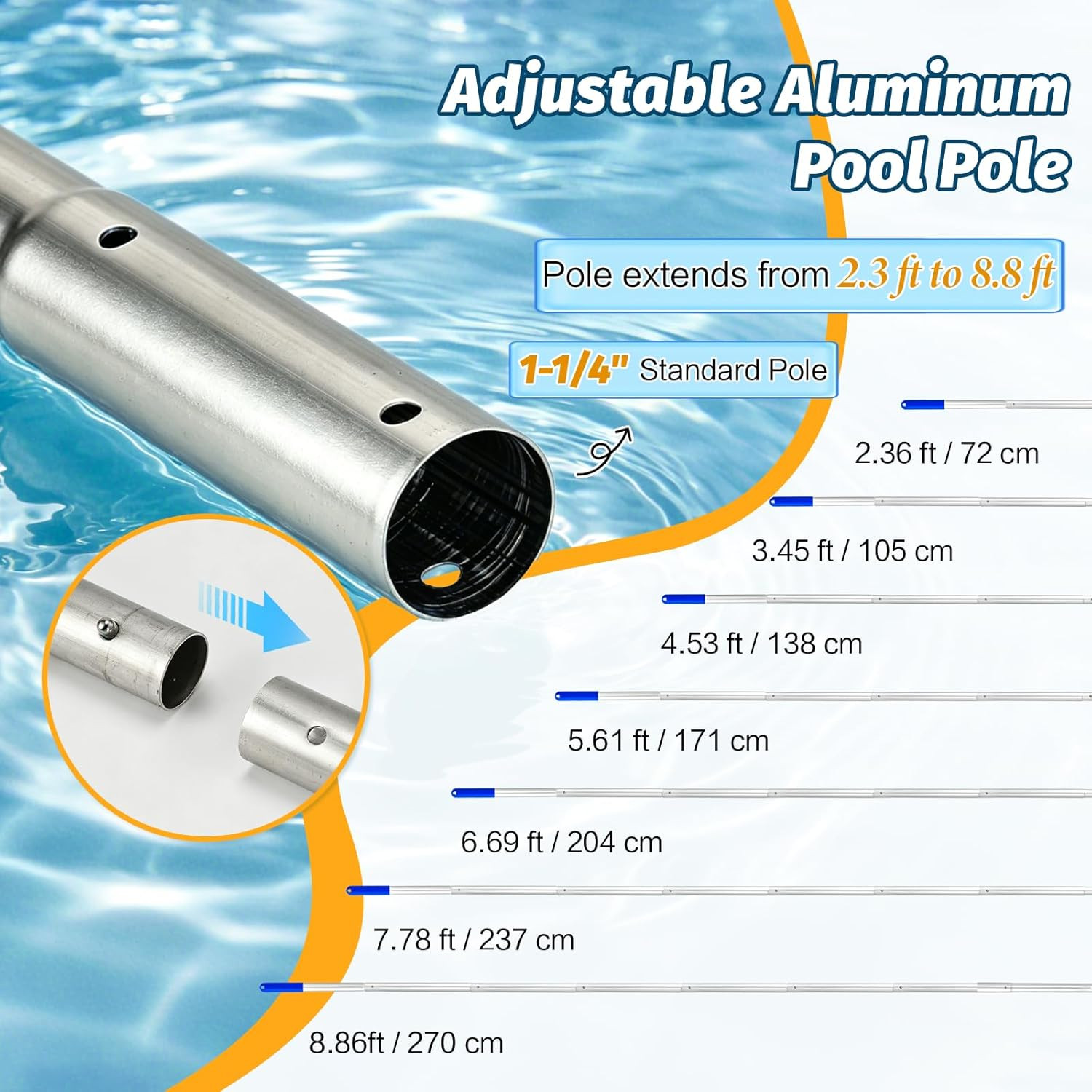 4-in-1 Pool Vacuum Cleaning Kit with 8.8ft Pole & Skimmer Nets for All Pools