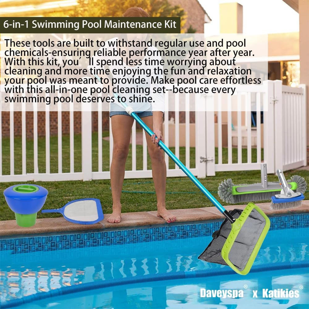 Ultimate Pool Maintenance Kit: Skimmer, Brushes & Chlorine Dispenser (5.01ft)
