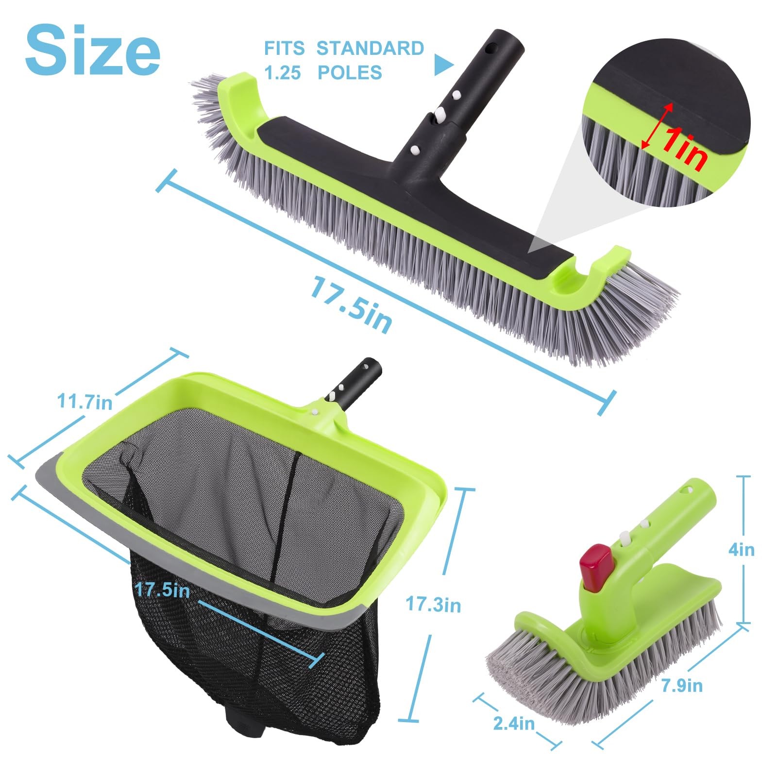 Deluxe Swimming Pool Cleaning Kit Including Rubber Edge Skimmer Net,17.5&Prime; Poo…