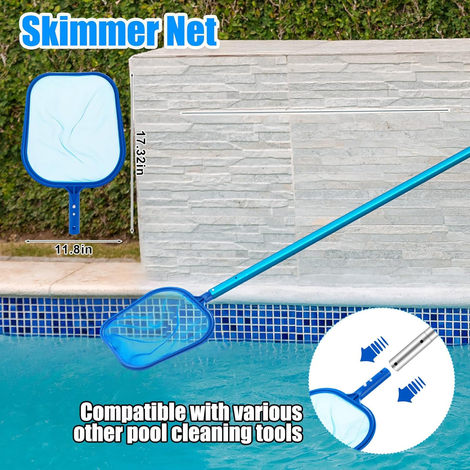 3 Pcs Pool Vacuum Kit Manual Vacuum Head with 1-1/2&Prime; X 18Ft Long Hoses and Skimm