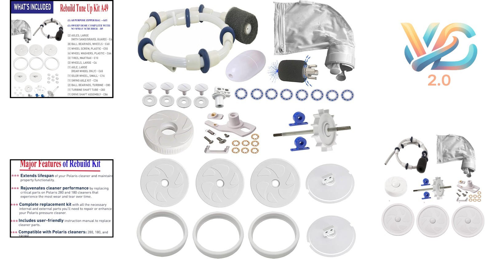Pool Cleaner Tune Up Kit for Polaris 280 TR28P All-Purpose Bag Hose Wheel