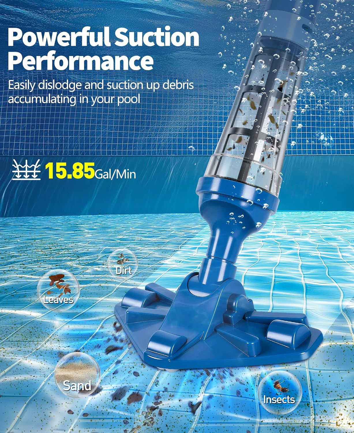 2026 Upgraded Powerful Hot Tub Vacuum Cordless, 15.8 Gals/Min Spa Vacuum for Hot