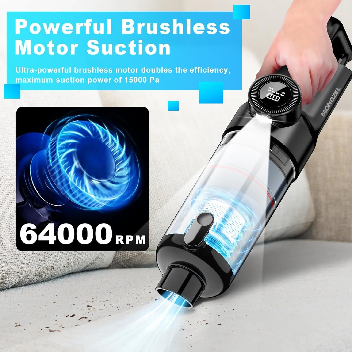 Handheld Vacuum Cordless – Car Vacuum Cleaner with Brushless Motor, Fast Charge,