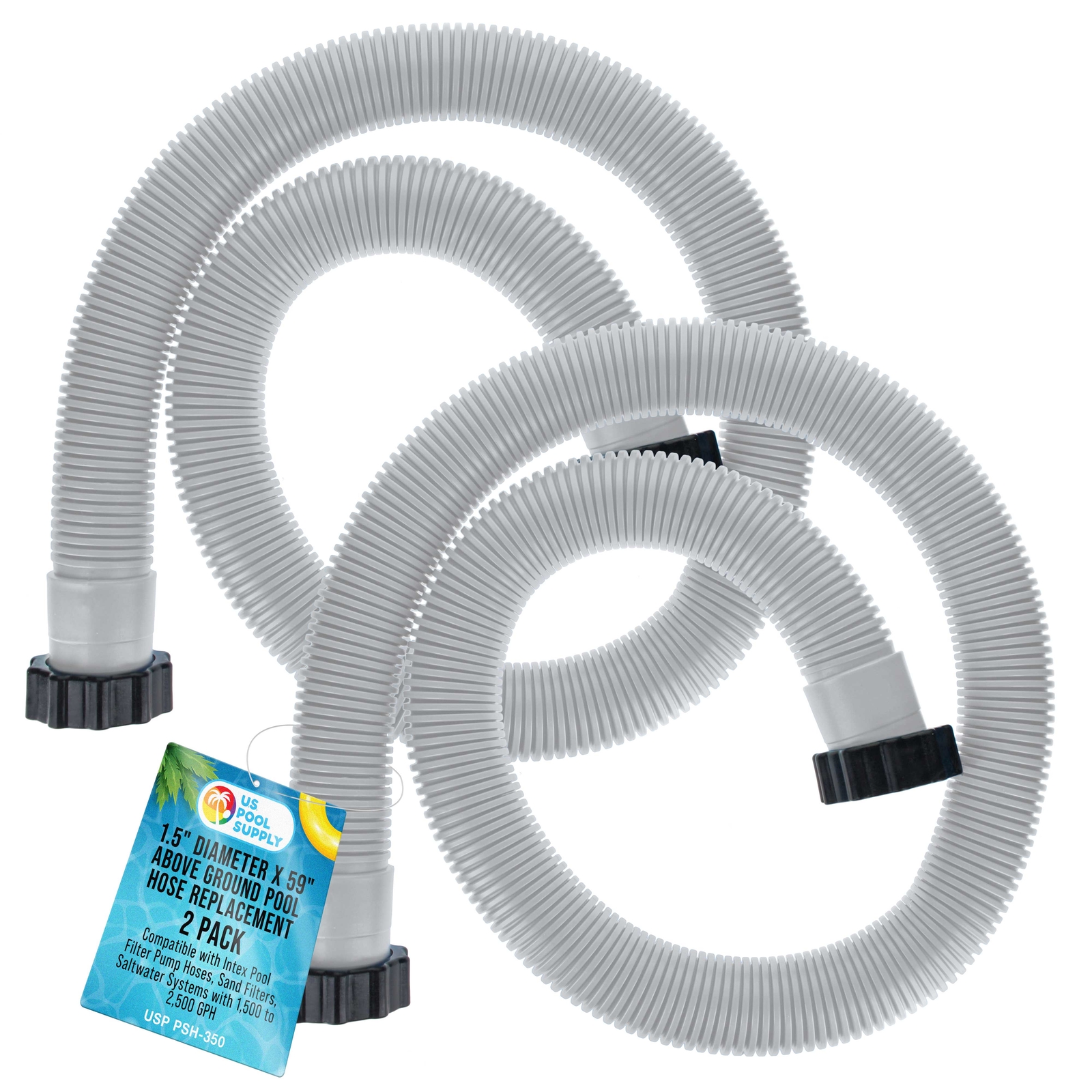 U.S. Pool Supply Above Ground Pool Hose Replacement 1.5&Prime; Diameter x 59&Prime;, 2 Pack