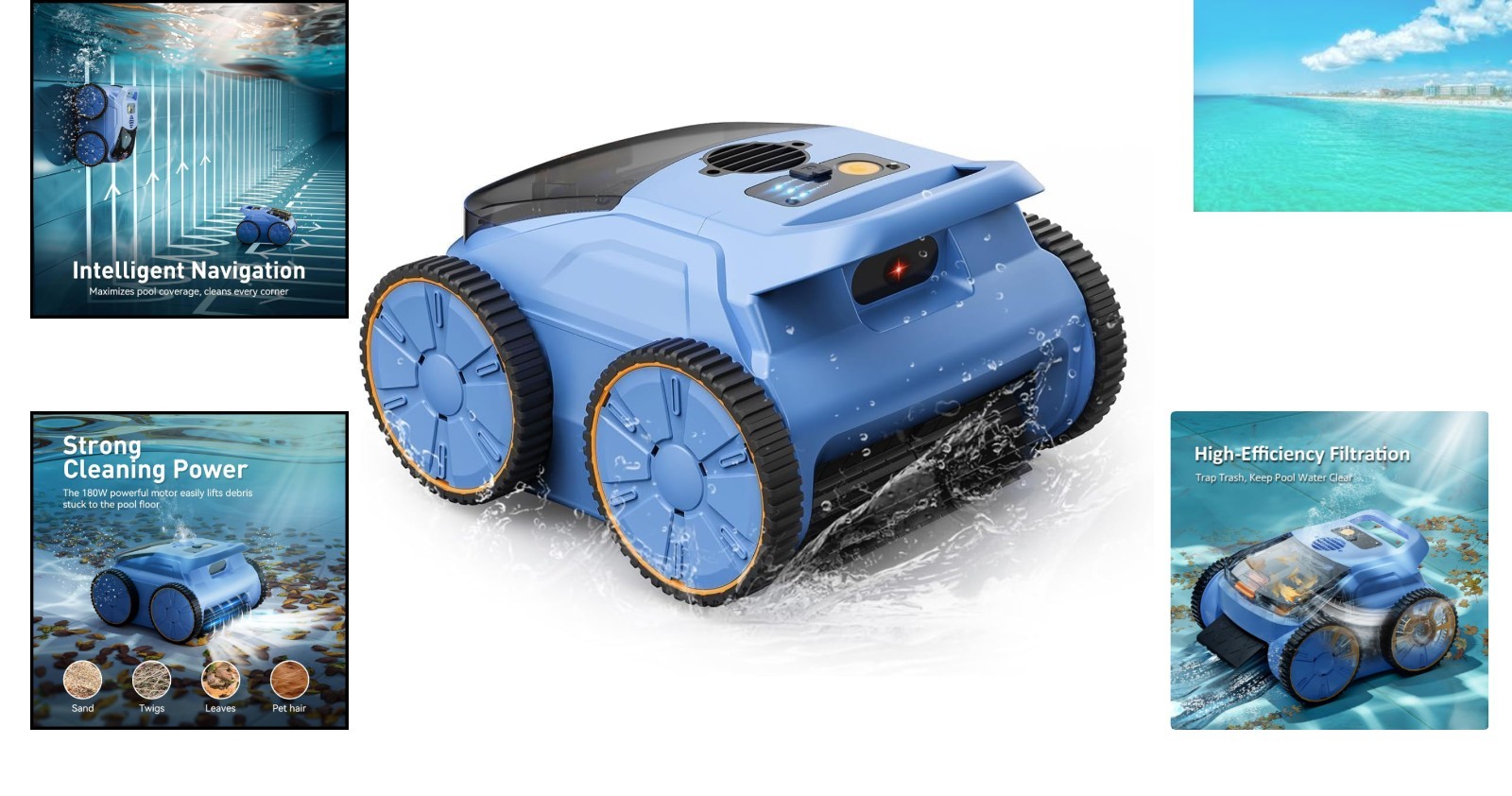 Lightweight Robotic Pool Cleaner with Large-Capacity Filter – Effortless Care