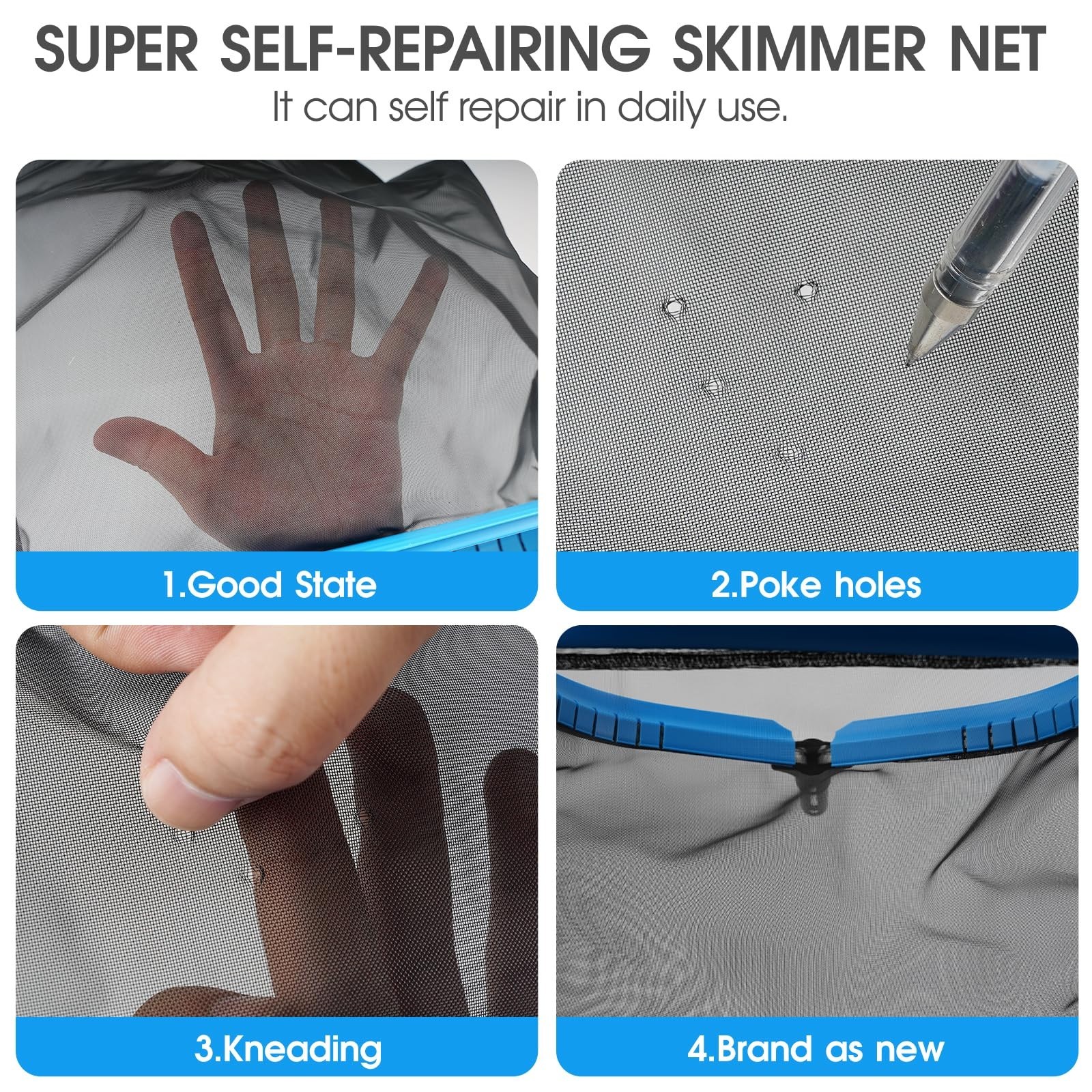 Heavy Duty Pool Skimmer Net with Fine Mesh & Deep Bag for Above/In-Ground Pools