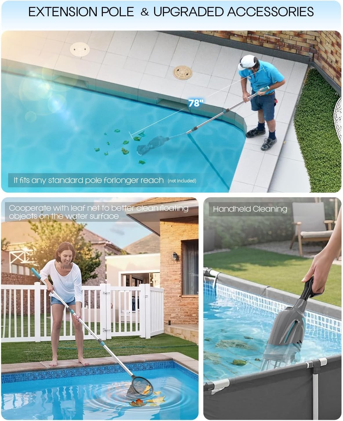 Cordless Handheld Pool Vacuum 80 Min Runtime 18.5 Gpm Pool Cleaner Gray