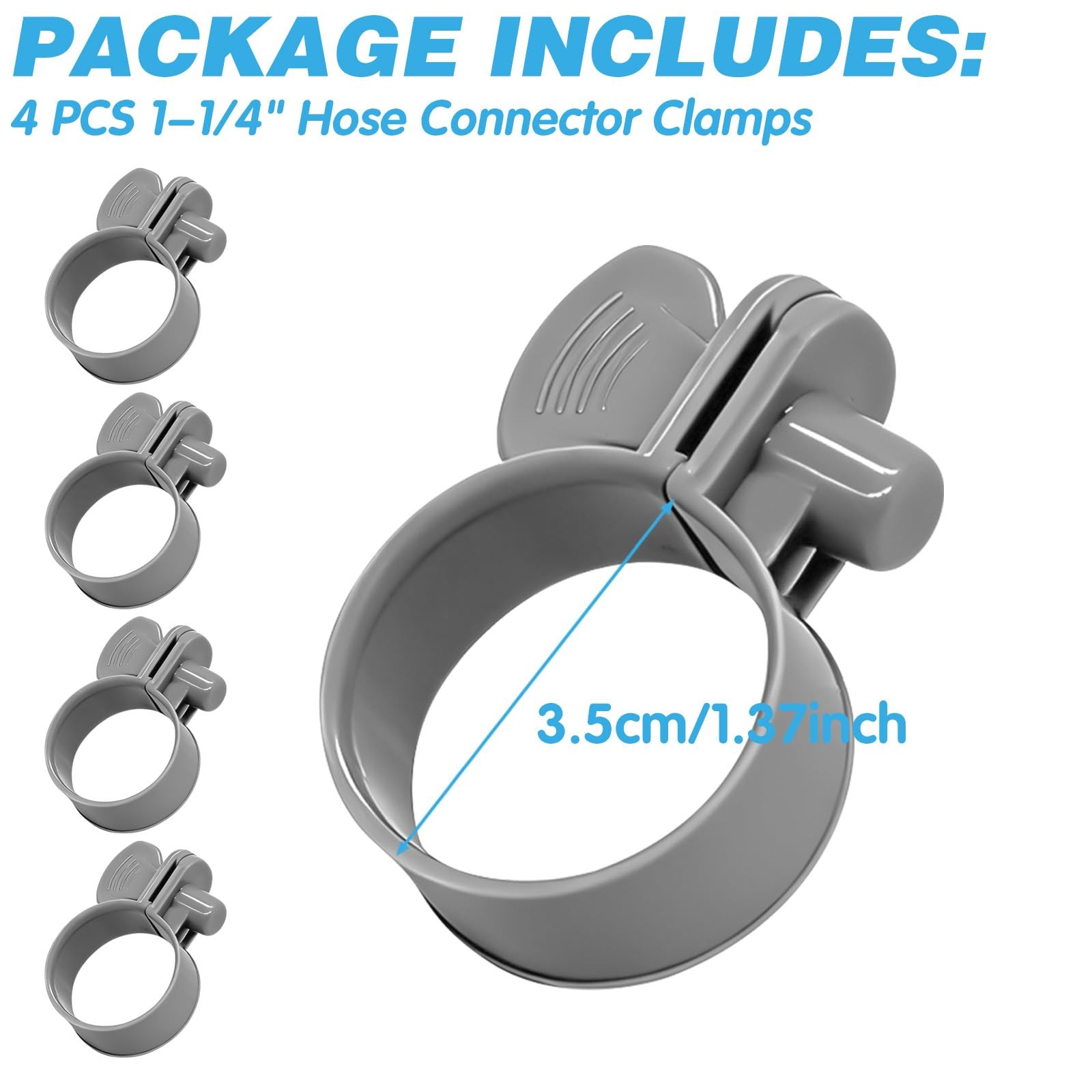 4Pcs 1 1/4&Prime; » Plastic Hose Clamps Secure Your Pool Connections White