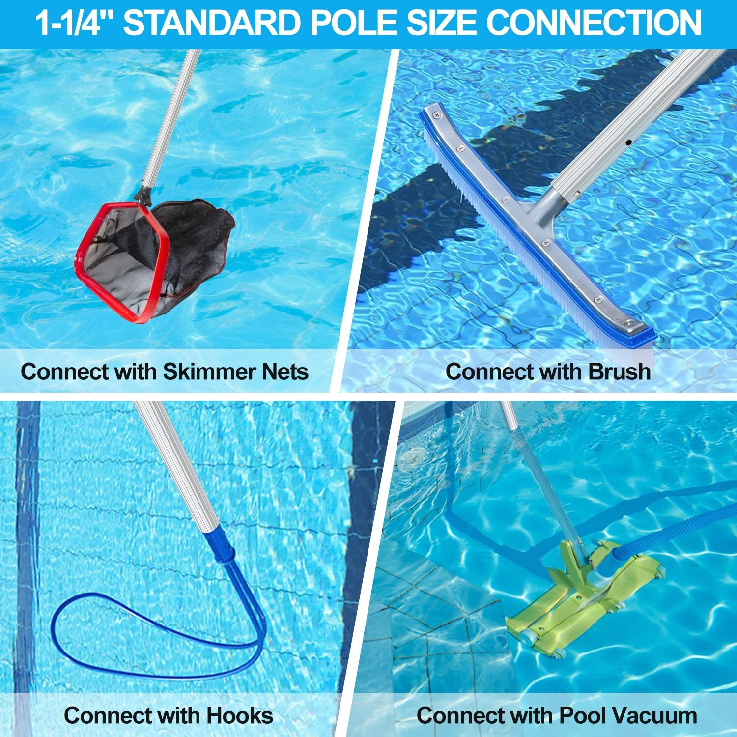 Professional 15 Foot Swimming Pool Pole Telescopic Aluminum Fits Pool Net Ski…