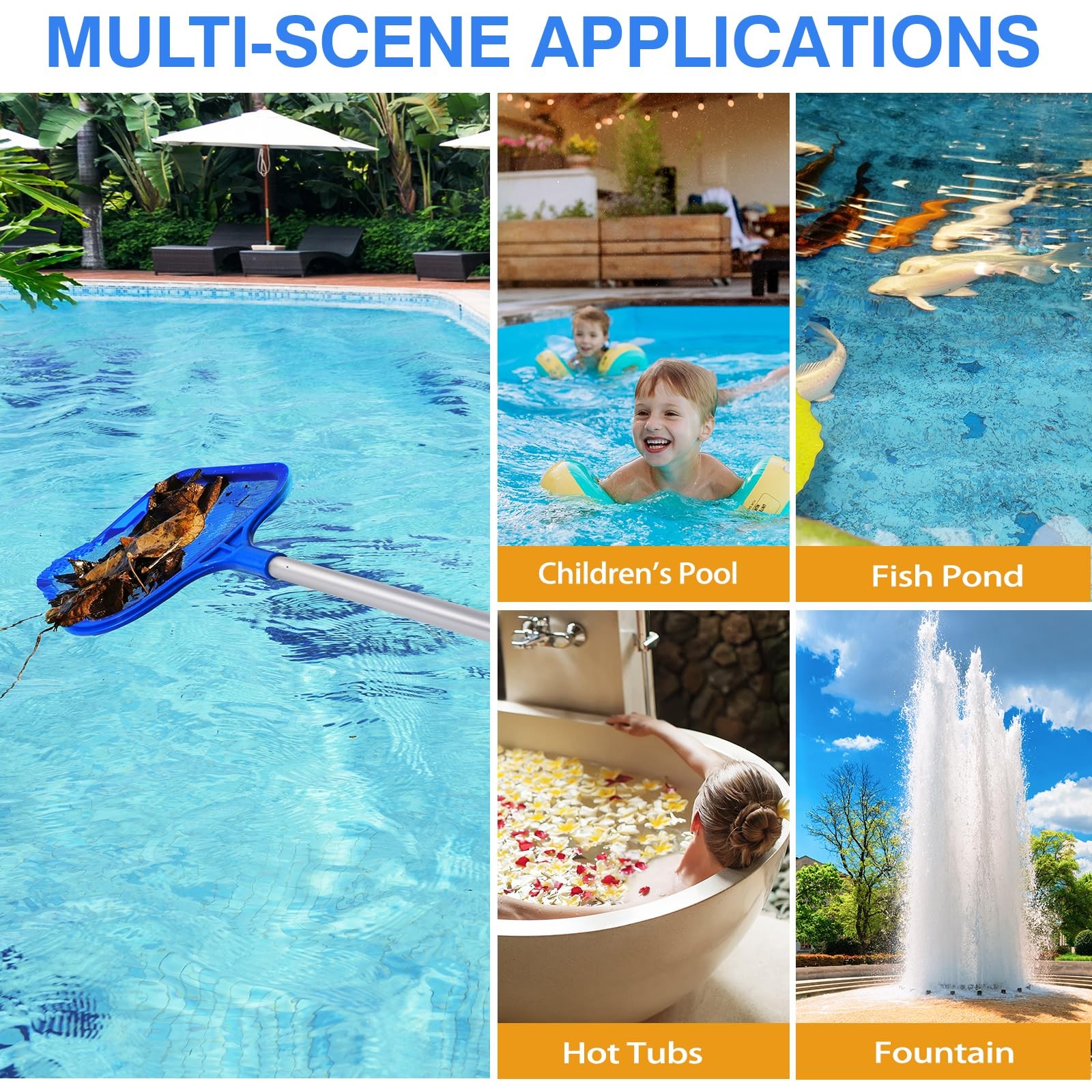 Pool Skimmer Net w/ Adjustable Telescopic Pole for Swimming Pools Spas Hot Tubs