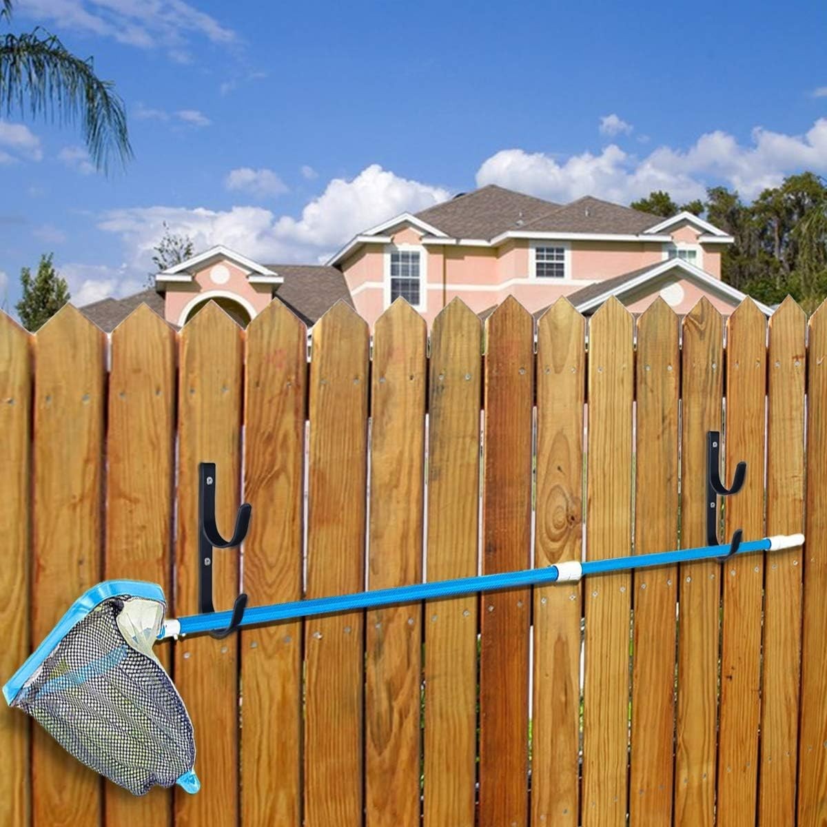 2 Pack Pool Pole Hangers Heavy Duty Black Aluminum Hooks with Screws