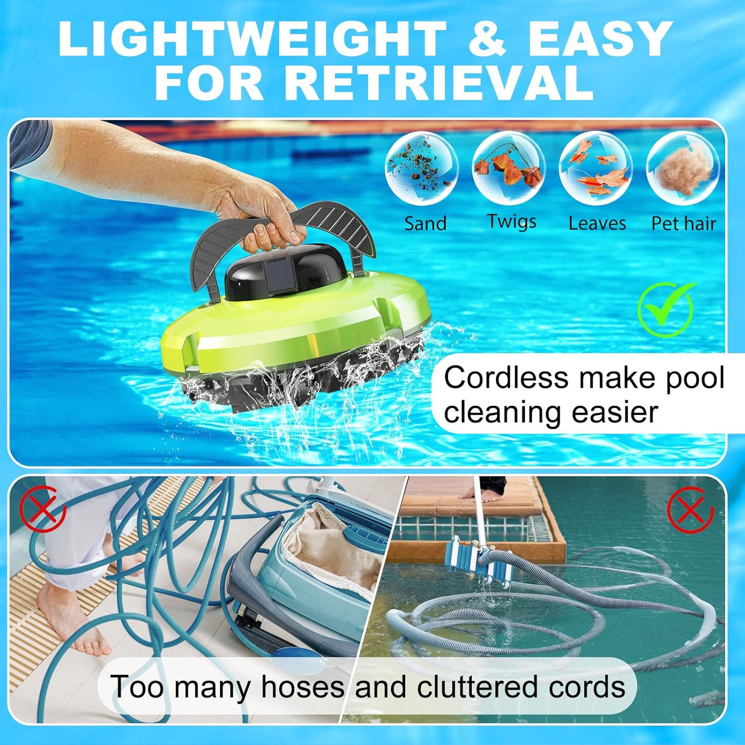 2026 Cordless Robotic Pool Cleaner – 120 Mins Automatic Pool Vacuum for above Gr