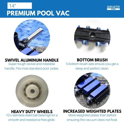 Pool Vacuum Head with Wheels & Hose Adapter, 14&Prime; Professional Grade,
